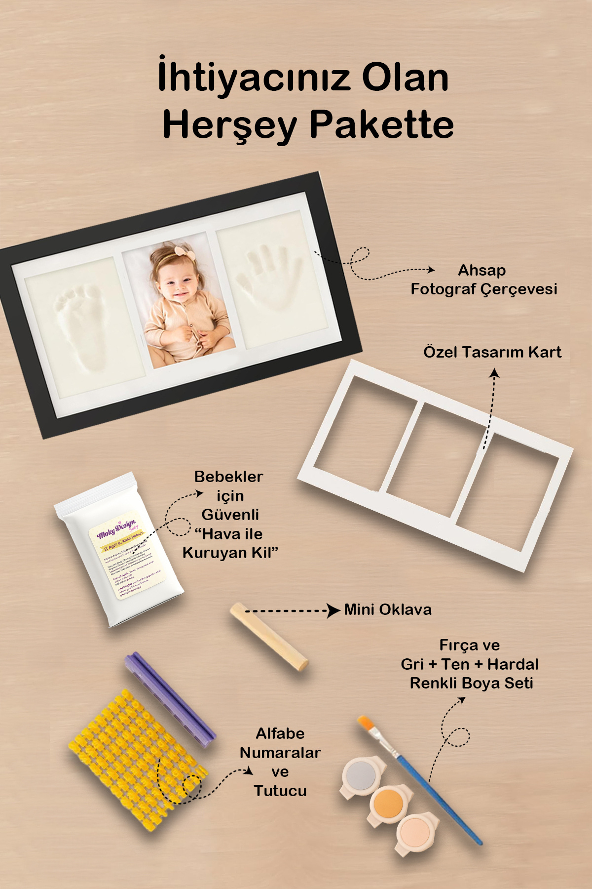 Moky Design Bebek El Ayak İzi Seti – Kişiselleştirilebilir Kil Anı Çerçevesi | Yenidoğan Bebek Hediye ve Hatıra fotoğrafı 2 (önizleme)