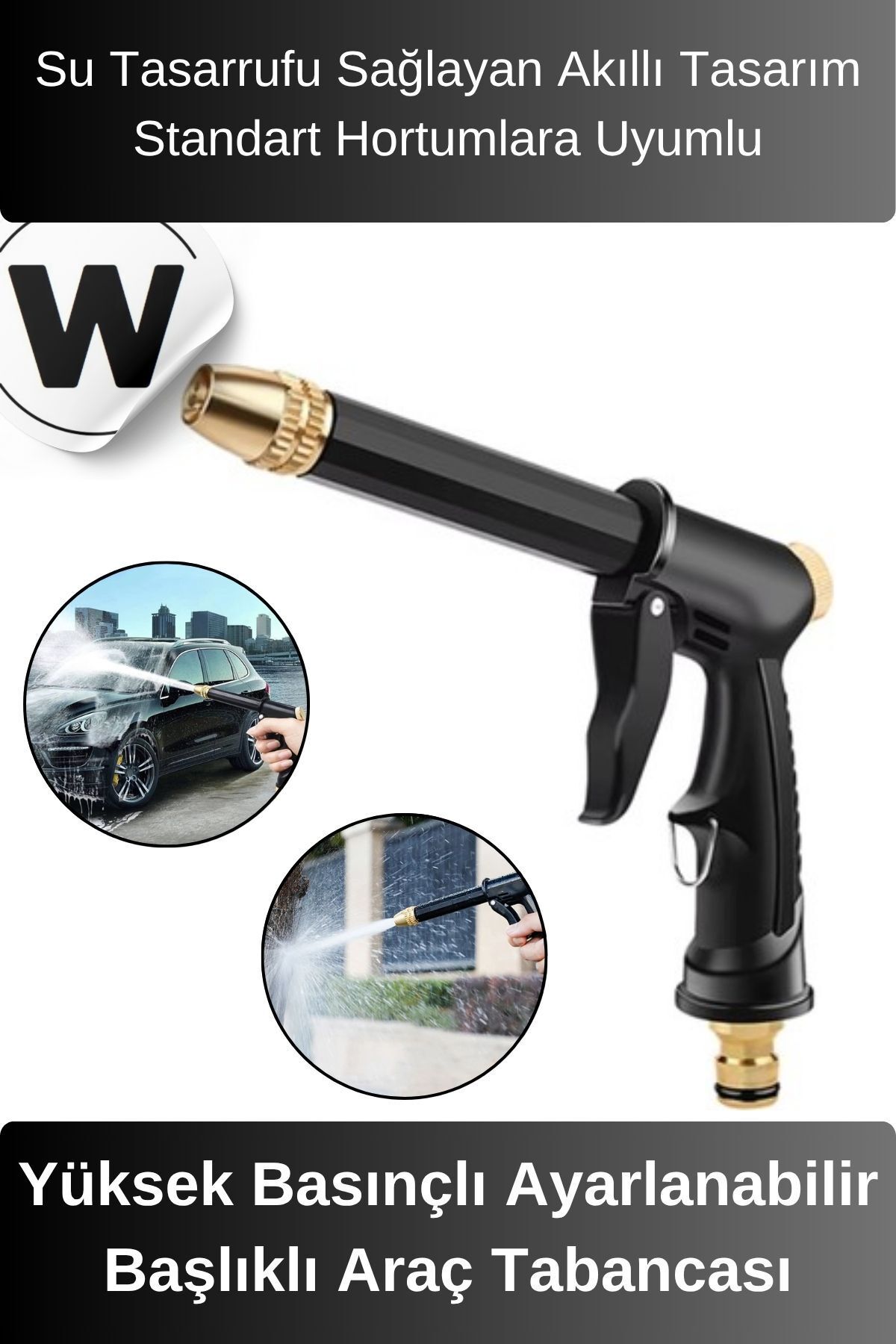 Wonara Deluxe Yüksek Güçlü Basınçlı Ayarlanabilir Başlıklı Çok Fonksiyonlu Araç Halı Yıkama Tabancası