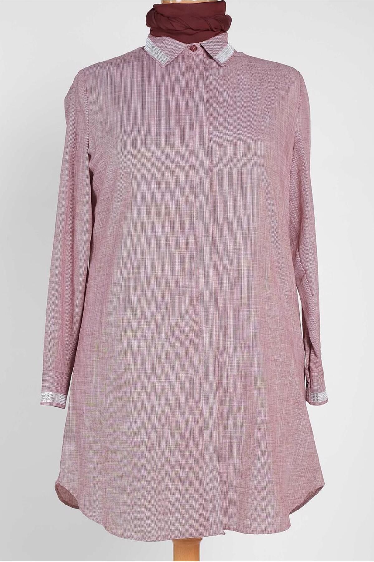 Alvina-Sequin Detailed Hidden Button Tunic 2886 - Cuff and Collar 4