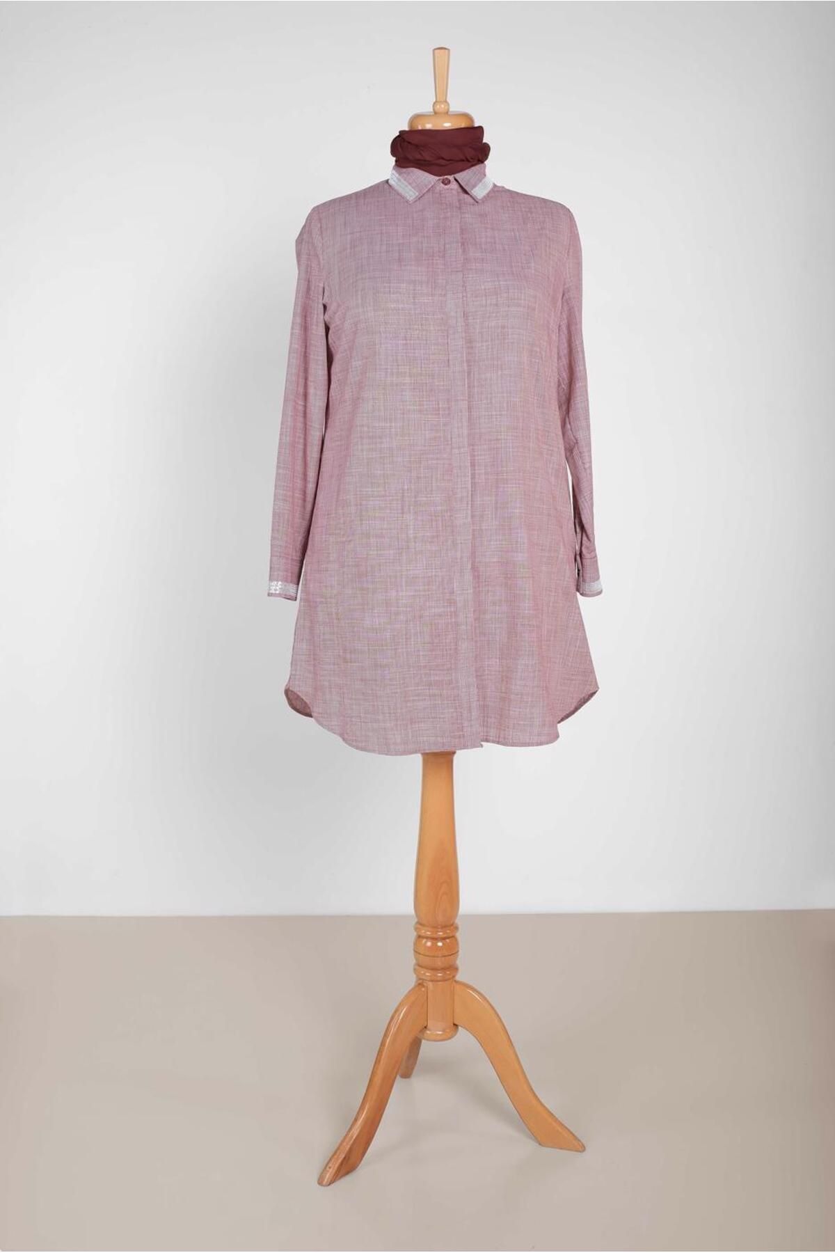 Alvina-Sequin Detailed Hidden Button Tunic 2886 - Cuff and Collar 1