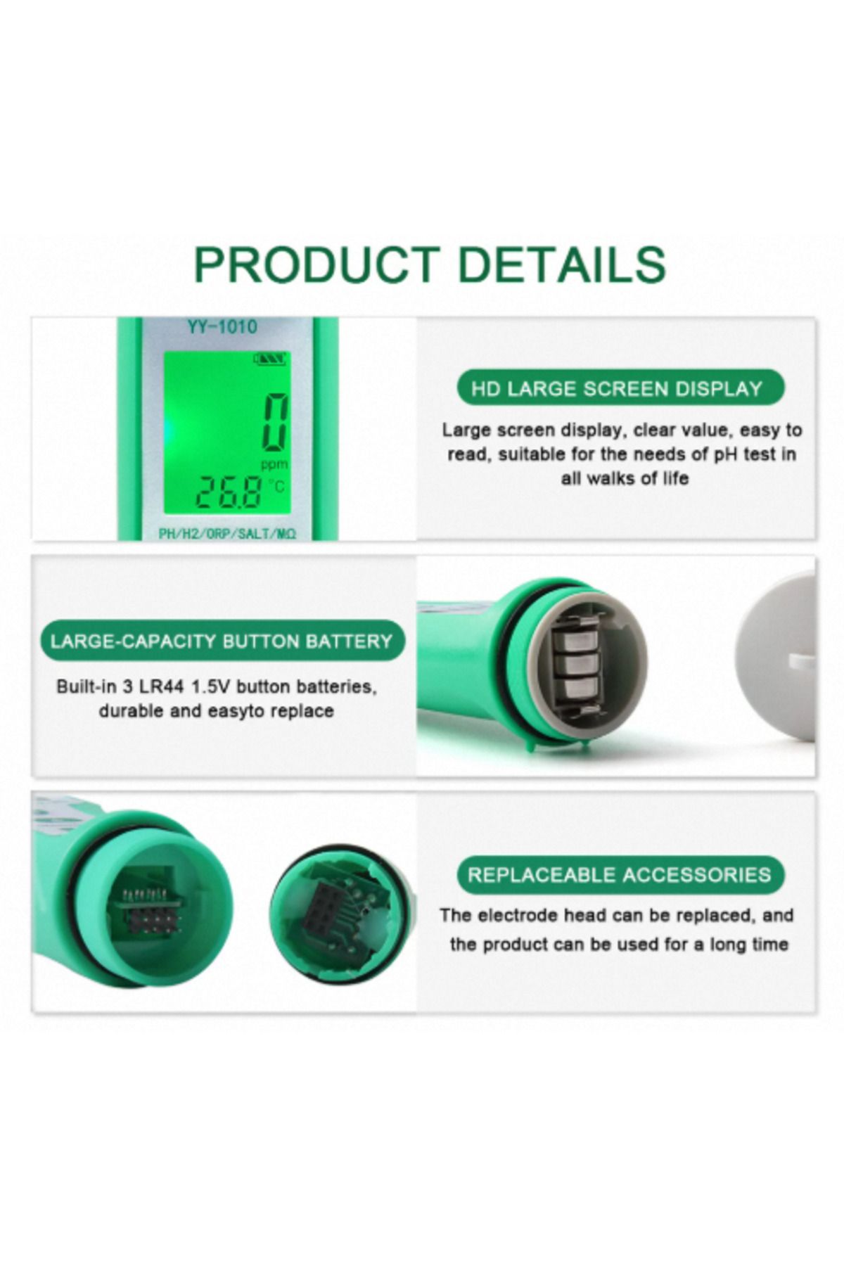 yieryi-0.1 Yy-1010 Tds Ec Ph Salinity Meter Orp H2 S.g Temp Water Quality Monitor Solution Fertilize 4