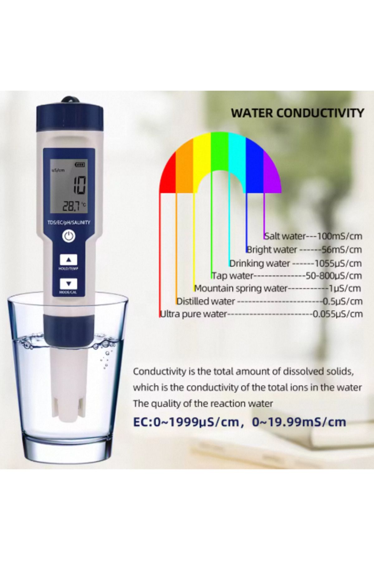 JUANJUAN-No Backlight 5 In 1 Ph Meter Water Quality Tester Digital Tds Ec Ph Salinity Temperature Meter For P 5