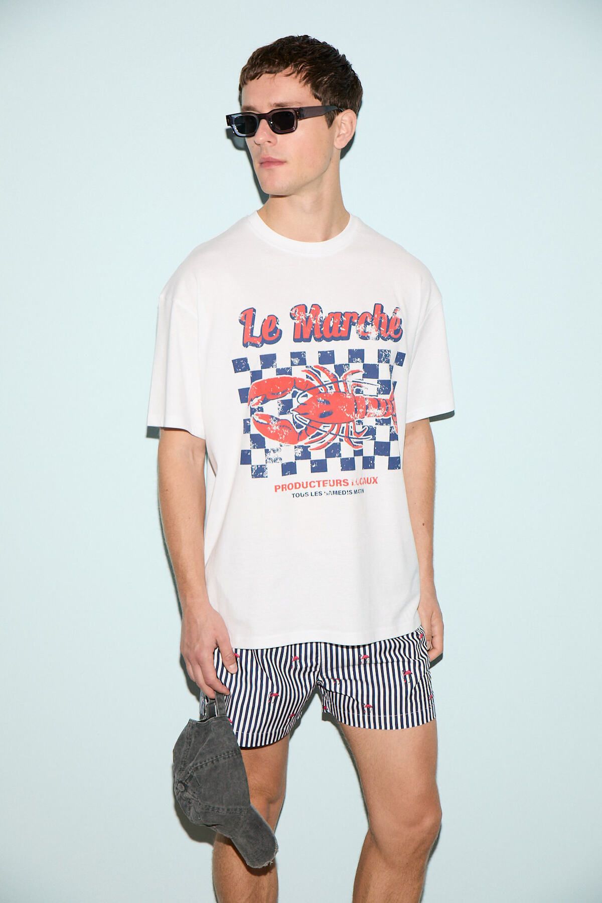 GRIMELANGE-Snack Men's Oversize Fit 100% Cotton Printed Round Neck White T-Shirt 3