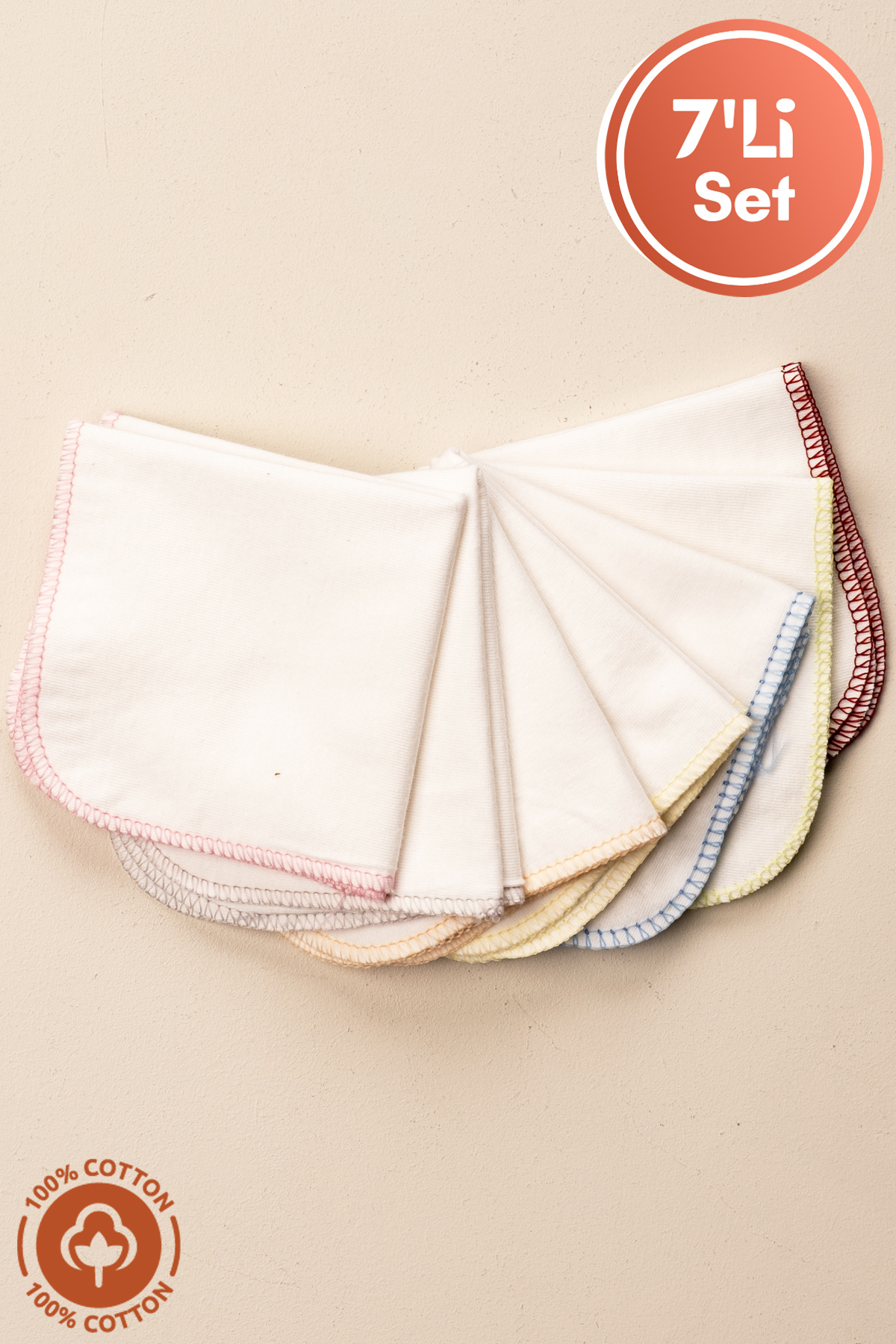 miniel organic Unisex Bebek %100 Organik Pamuklu Çift Katlı 7'Li Yenidoğan Bebek Süprem Ağız Mendili Renkli Set fotoğrafı 2 (önizleme)