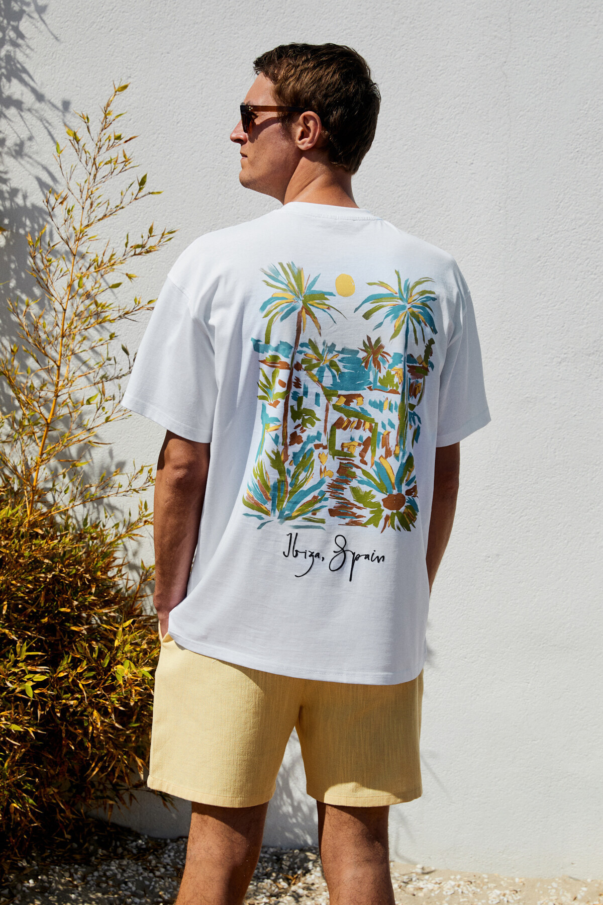 GRIMELANGE ITALIA Erkek %100 Organik Pamuk Ön Arka Baskı Detaylı Oversize Kısa Kol Beyaz T-Shirt görsel 6