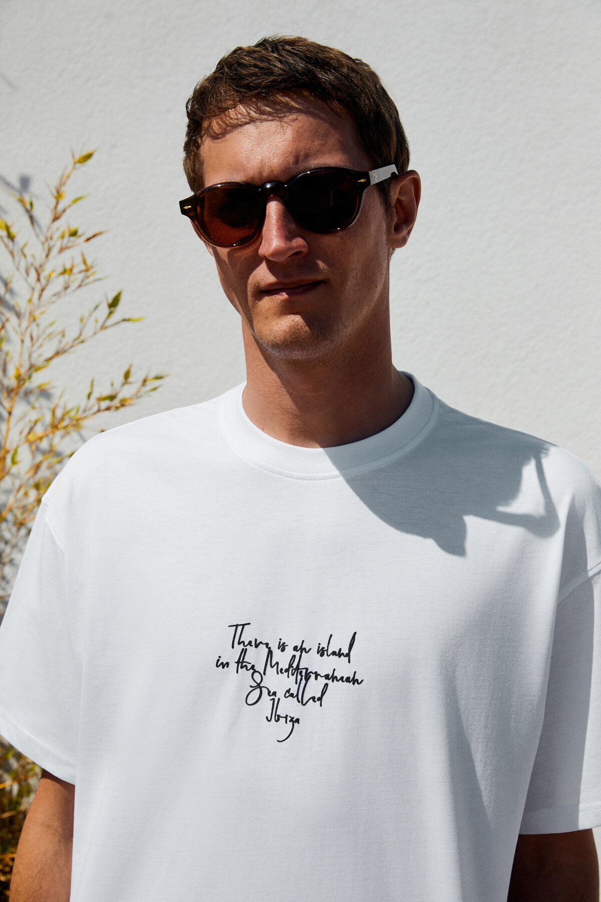 GRIMELANGE ITALIA Erkek %100 Organik Pamuk Ön Arka Baskı Detaylı Oversize Kısa Kol Beyaz T-Shirt görsel 4