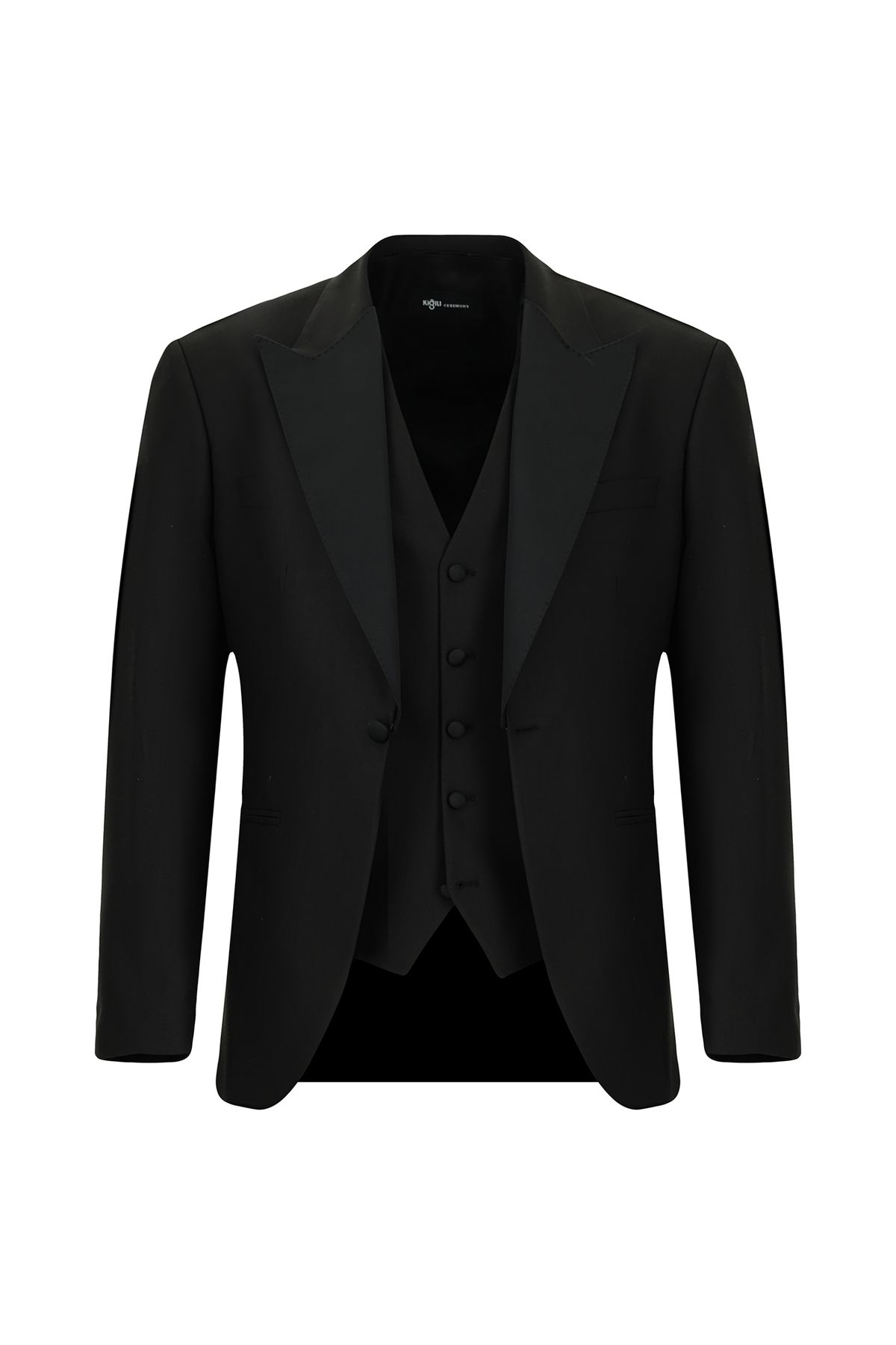 Kiğılı-Slim Fit Slim Fit Pointed Collar Tuxedo & Groom Suit with Vest 2