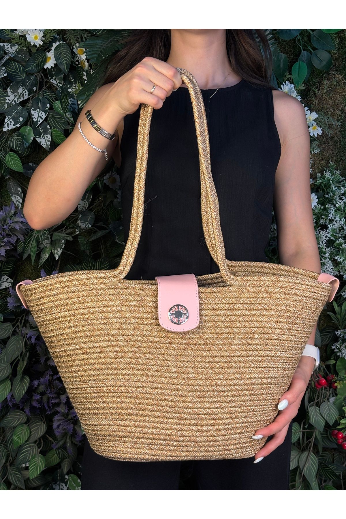 MaVaux Sardinia Kapaklı Handmade Hasır Tote Plaj ve Günlük Çanta Yazın Modası