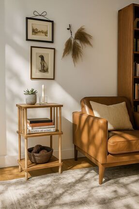 HESA Amore 2 Katlı Yan Sehpa, komodin, Ahşap Ayaklı - Atlantik Çam Desenli Çe...