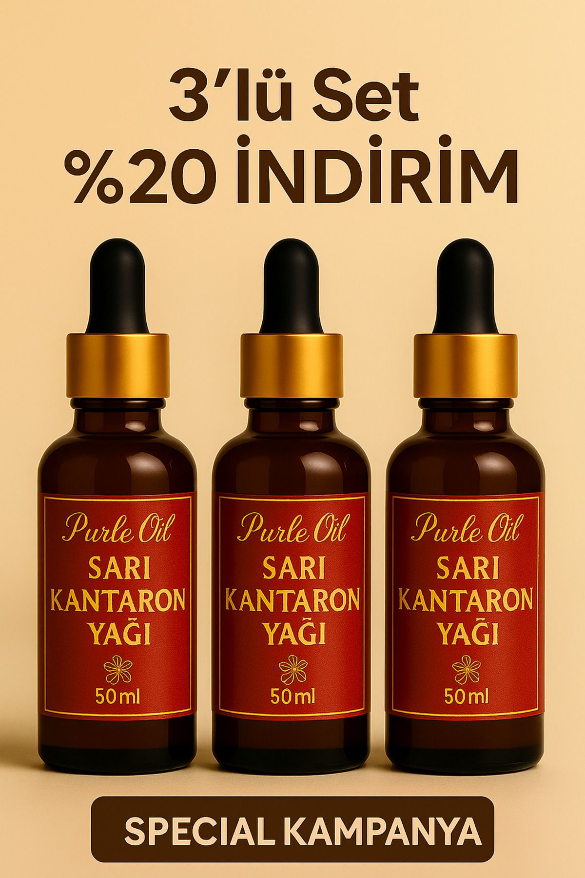 PURLEOİL Sarı Kantaron Yağı 3’lü Set – %20 İndirimle Doğal Onarıcı Bakım