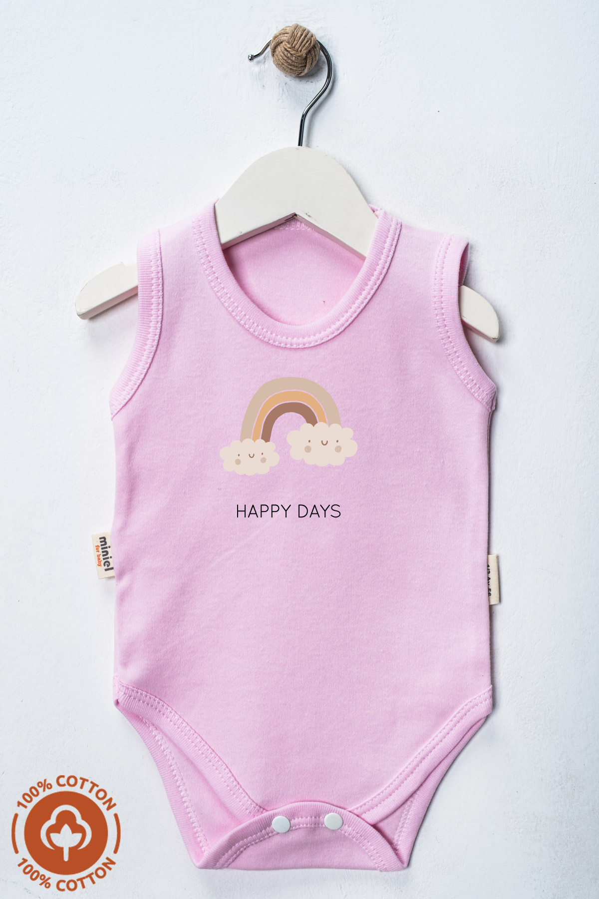 miniel organic Unisex %100 Organik Pamuklu Good Vibes Baskılı 3-6-9-12 Ay 3Lü Kolsuz Atlet Bebek Body Zıbın fotoğrafı 3 (önizleme)