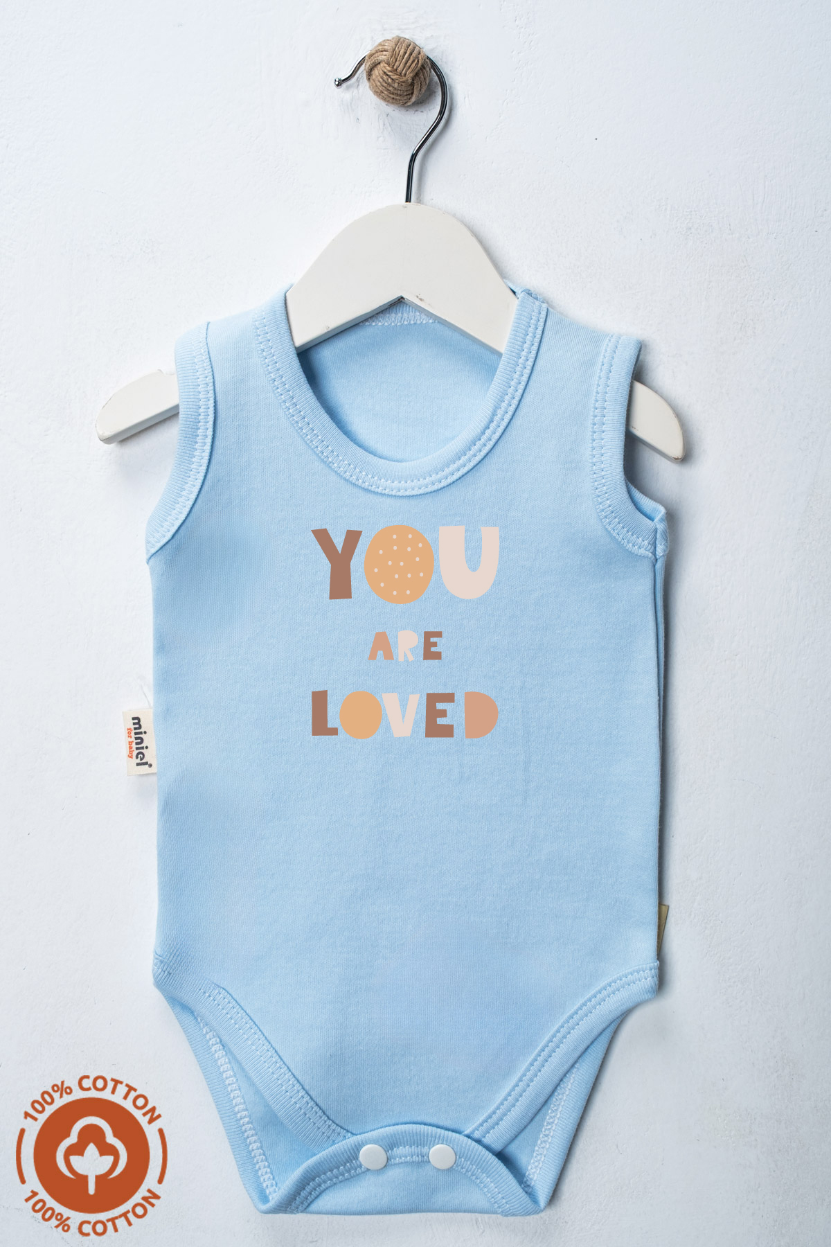 miniel organic Unisex %100 Organik Pamuklu Love Baskılı 3-6-9-12 Ay 3Lü Kolsuz Atlet Bebek Body Zıbın fotoğrafı 3 (önizleme)