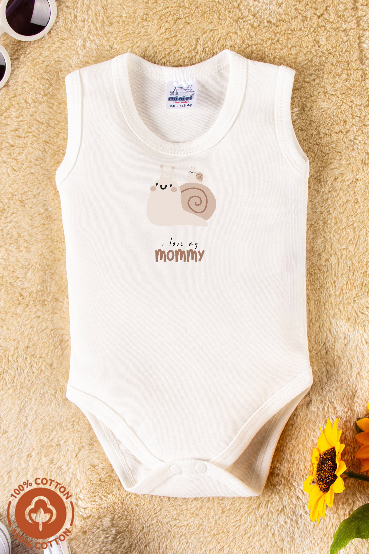 miniel organic Unisex %100 Organik Pamuklu Love Baskılı 3-6-9-12 Ay 3Lü Kolsuz Atlet Bebek Body Zıbın fotoğrafı 4 (önizleme)