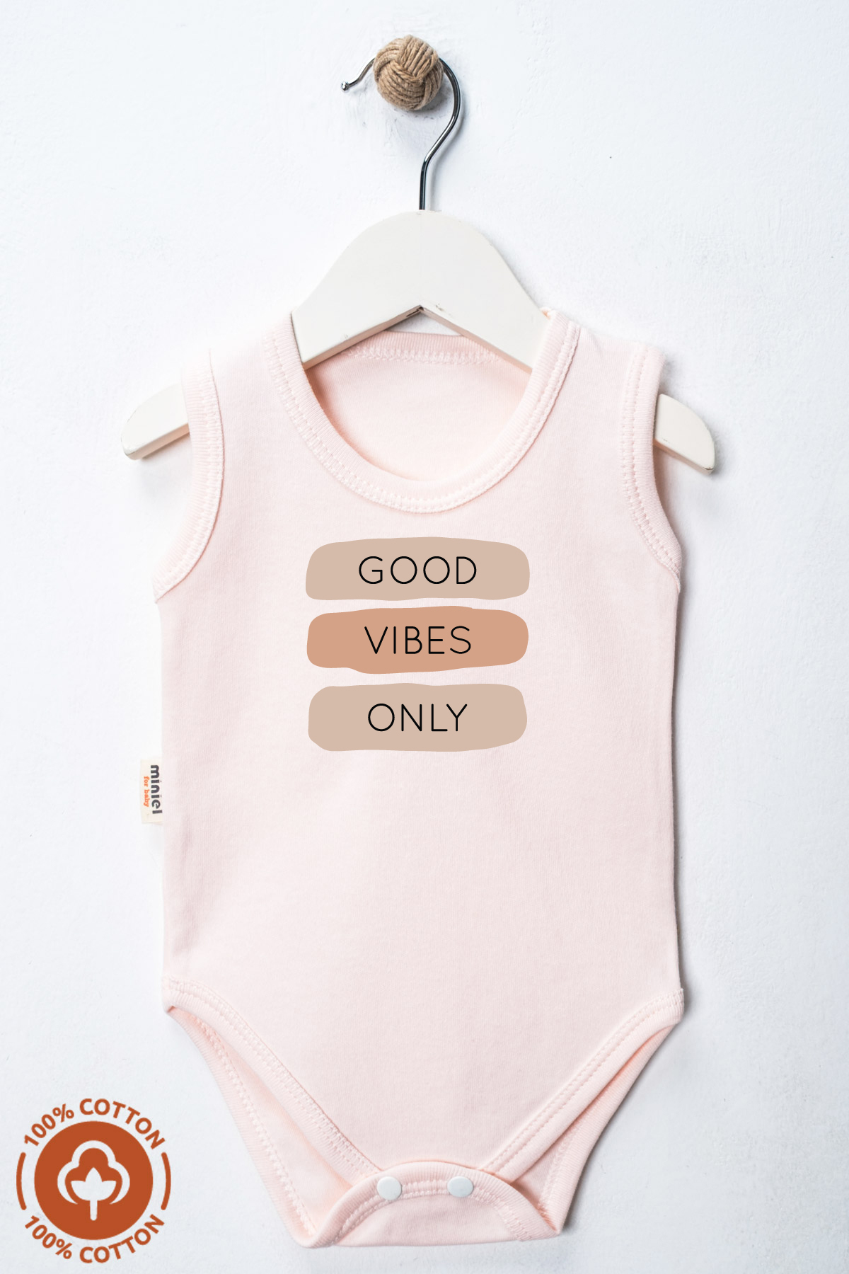 miniel organic Unisex %100 Organik Pamuklu Good Vibes Baskılı 3-6-9-12 Ay 3Lü Kolsuz Atlet Bebek Body Zıbın fotoğrafı 5 (önizleme)