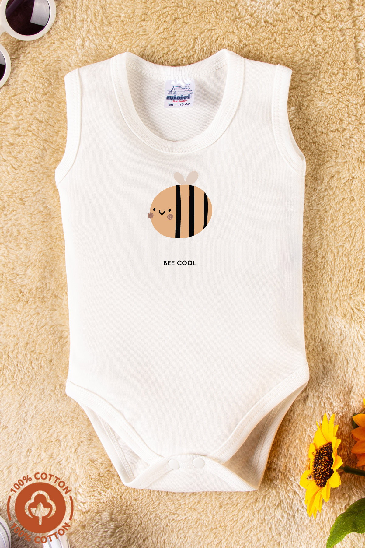 miniel organic Unisex %100 Organik Pamuklu Love Baskılı 3-6-9-12 Ay 3Lü Kolsuz Atlet Bebek Body Zıbın fotoğrafı 2 (önizleme)