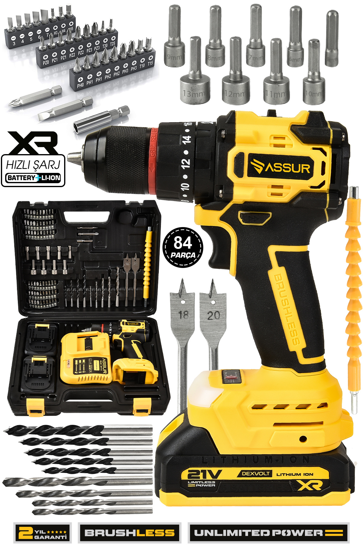 ASSUR 21v Çelik Mandren Kömürsüz Motor Darbeli Şarjlı Matkap Vidalama