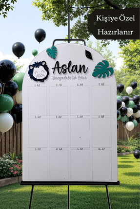 aze kids İsme Özel SAFARİ ASLAN Temalı İlk Yıl Anı Panosu 12 Aylık Bebek Hatı...