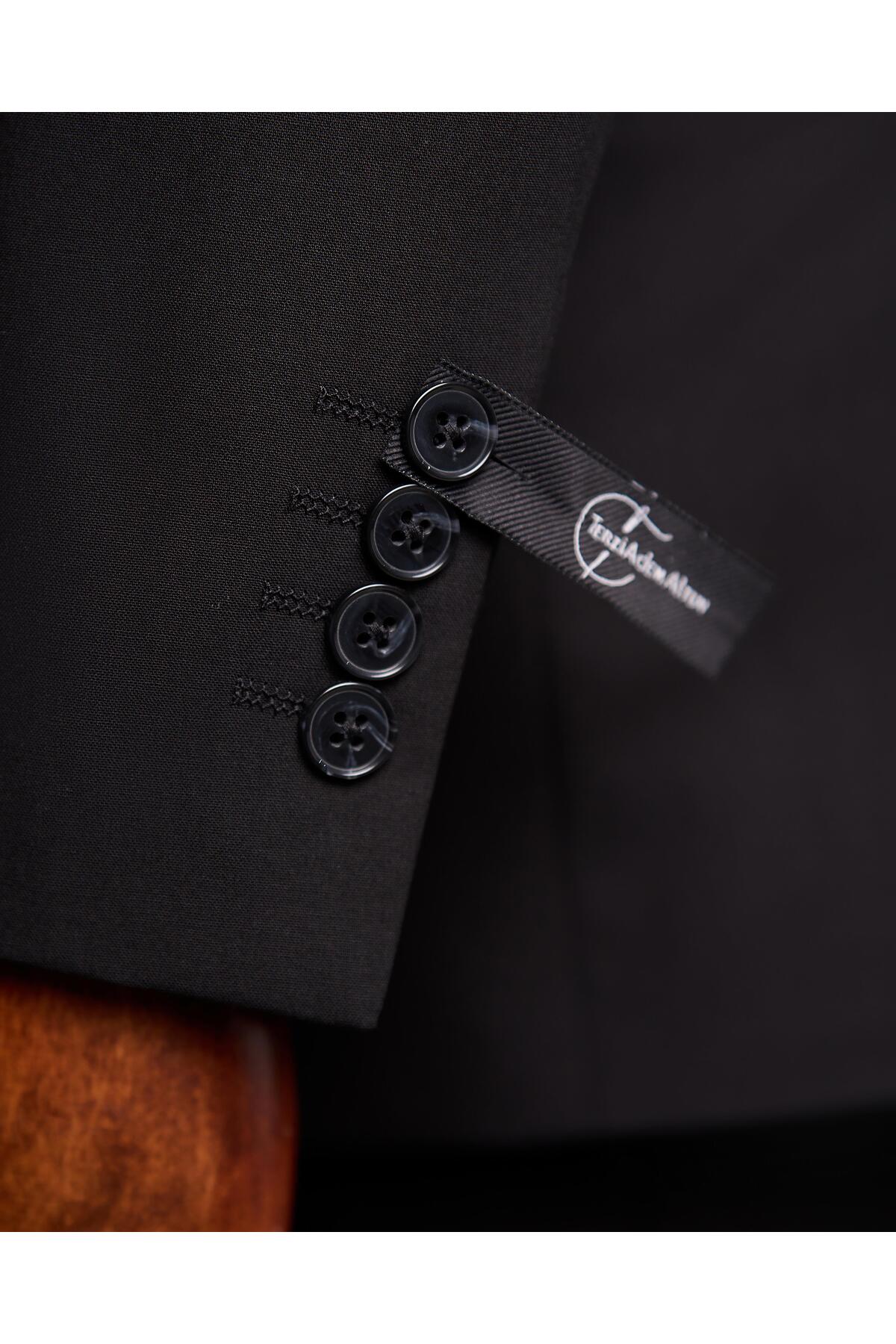 TerziAdemAltun  SLİM FİT CEKET PANTOLON TAKIM ELBİSE SİYAH T13542 - Görsel 4