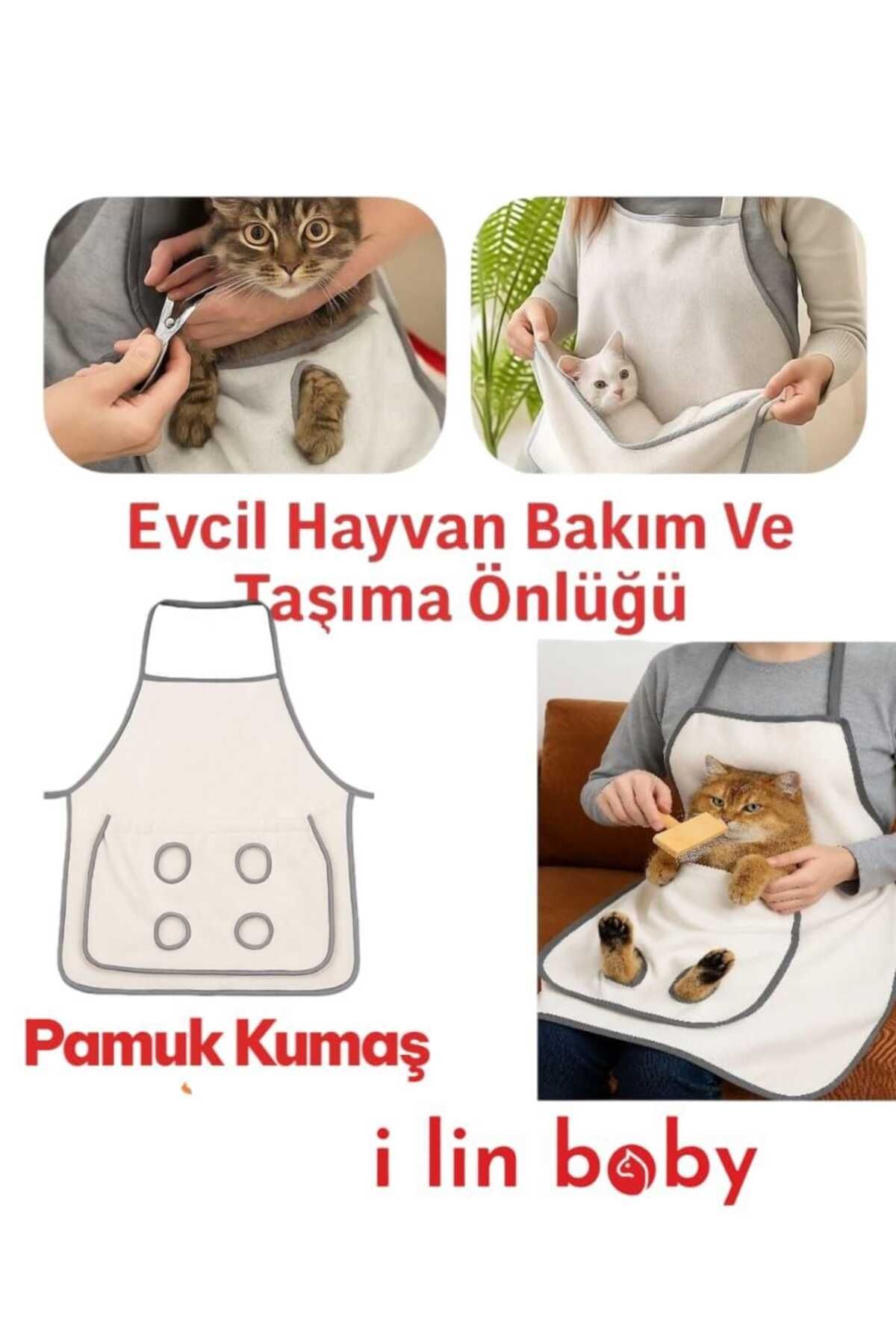i lin baby Kedi Köpek Bakım Önlüğü, Evcil Hayvan Taşıma Önlüğü, Tırnak Kesme, Tüh Toplama Önlüğü YAZLIK KUMAŞ