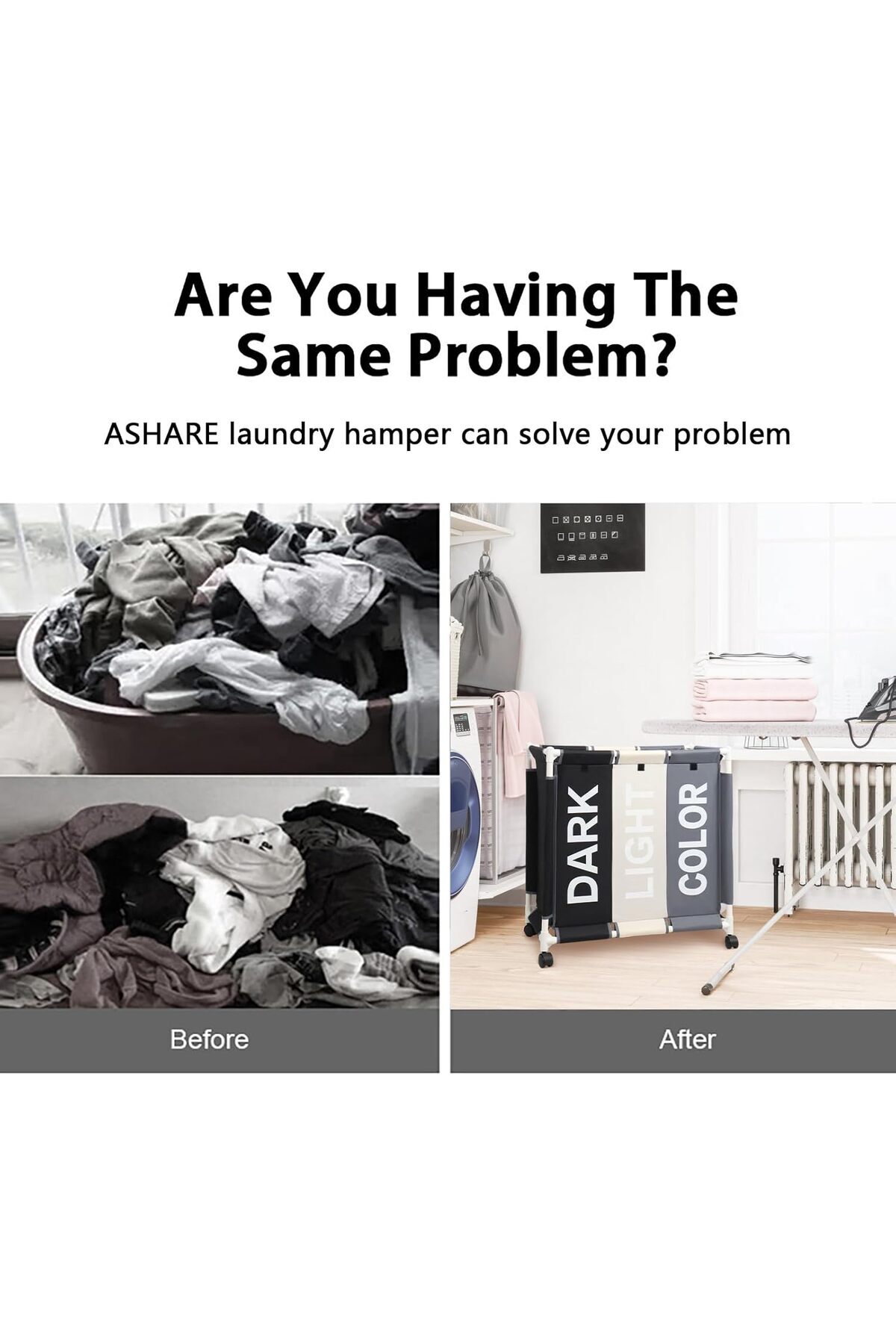 سلة غسيل 3 أقسام 64 X 60 X 35 سم,بعجلات وغطاء علوي، لتنظيم الغسيل بسهولة في البيت