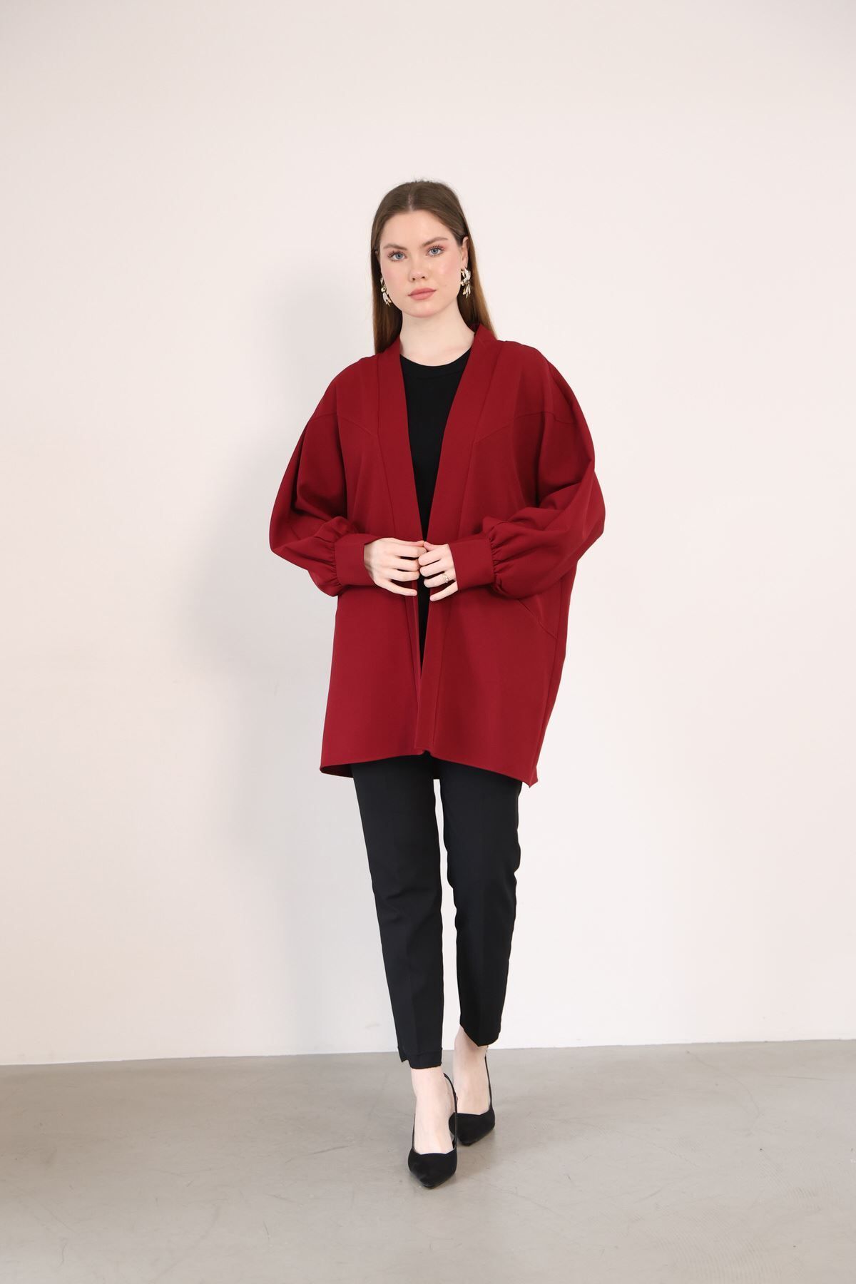 modestim Cep Detay Atlas Hırka-Bordo