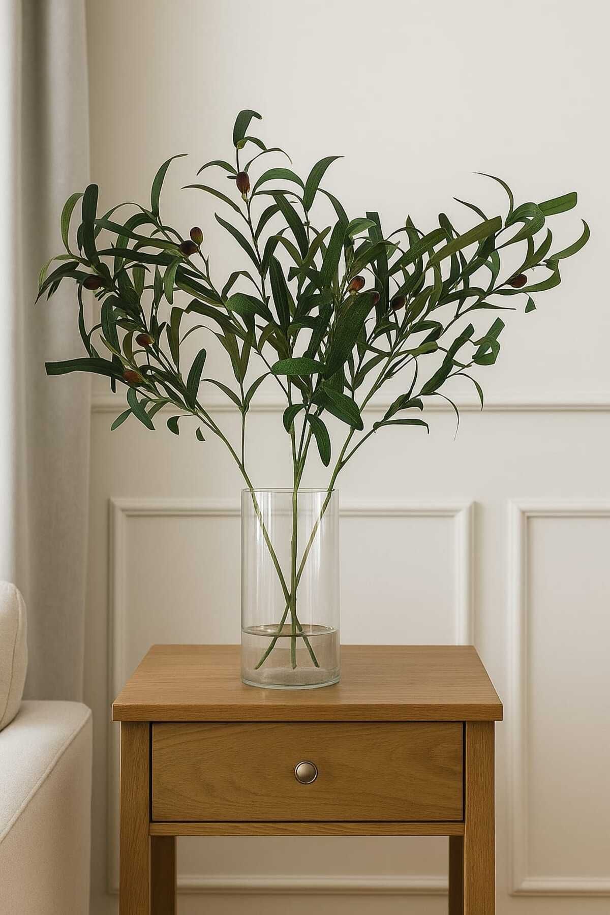MAKİ DEKOR Dekoratif, Salon ,vazo Için , Modern Yapay Çiçek Zeytin Dalı 3 Lü 90 Cm