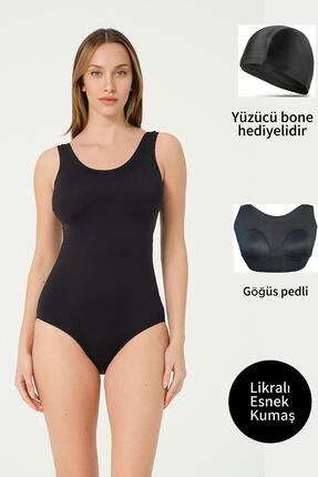 vawensea Kadın Düz Renk Yüzücü Mayo Siyah (GÖĞÜS PEDLİ)