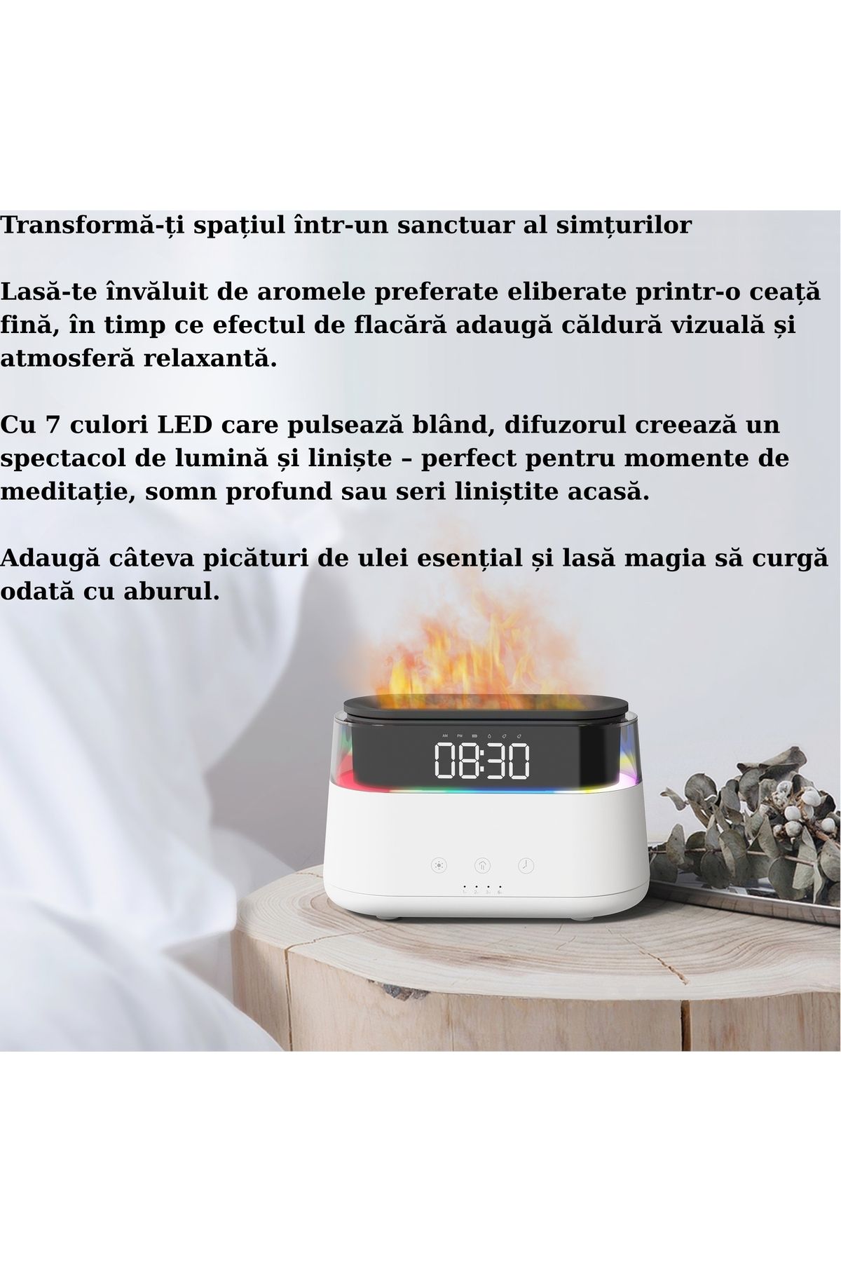 WELSMAR-Premium Aroma Diffuser With Flame Effect And Aromatic Steam, Modern Clock With Alarm Function 7