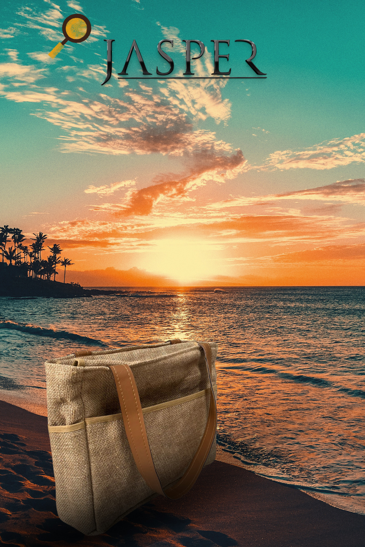 JASPER-Straw Beach Bag, Zippered, Leather Edged, Brown, Liquid Proof Lining 4