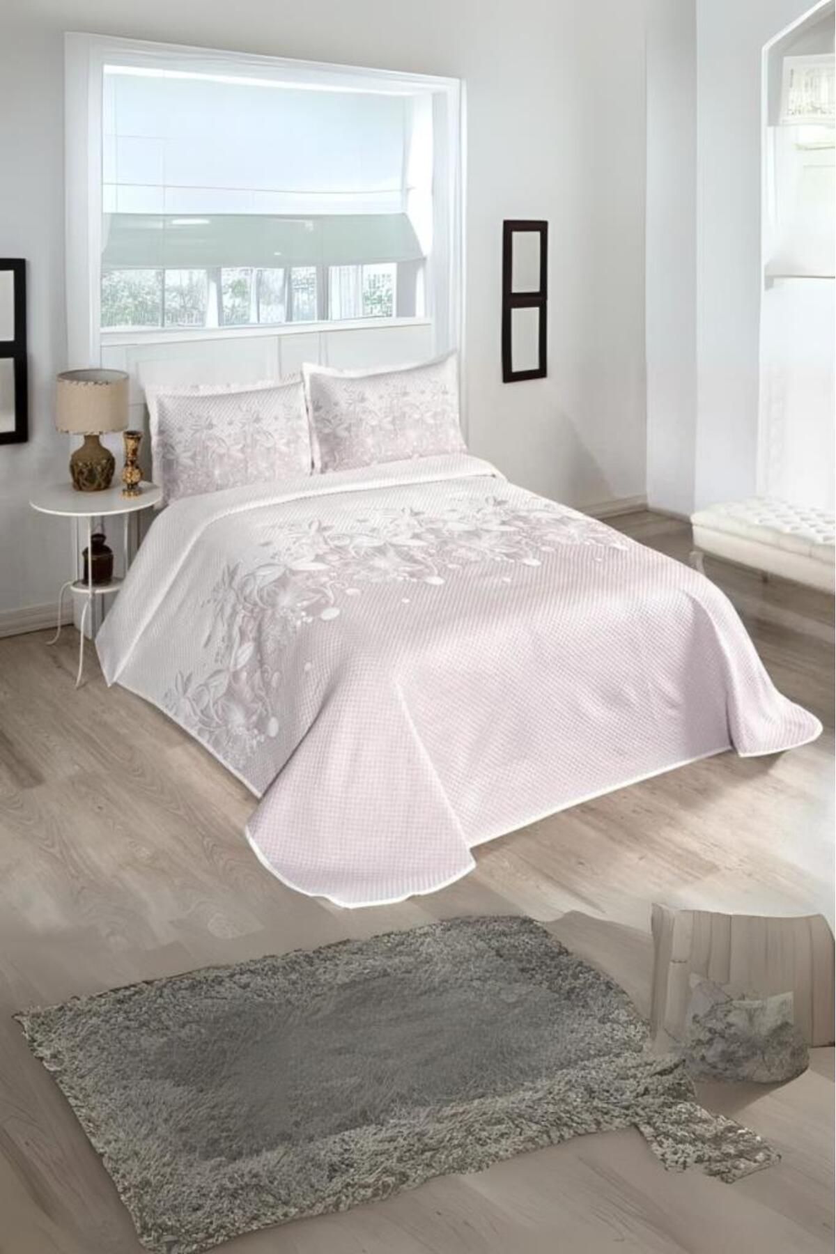 Karna Home Jakarlı Pano Desenli Floven Yatak Örtüsü