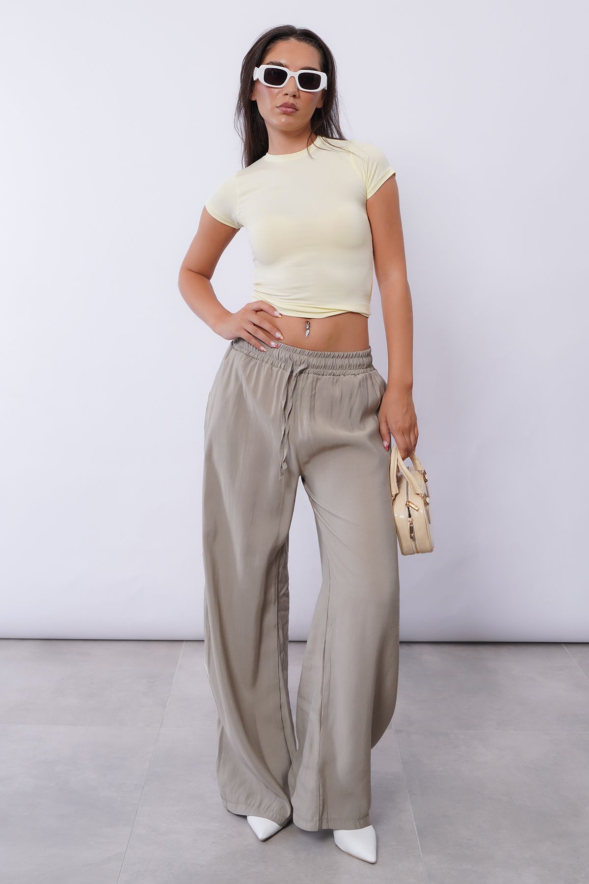 Madmext-Pale Green Wide Leg Women's Trousers Mg1982 8