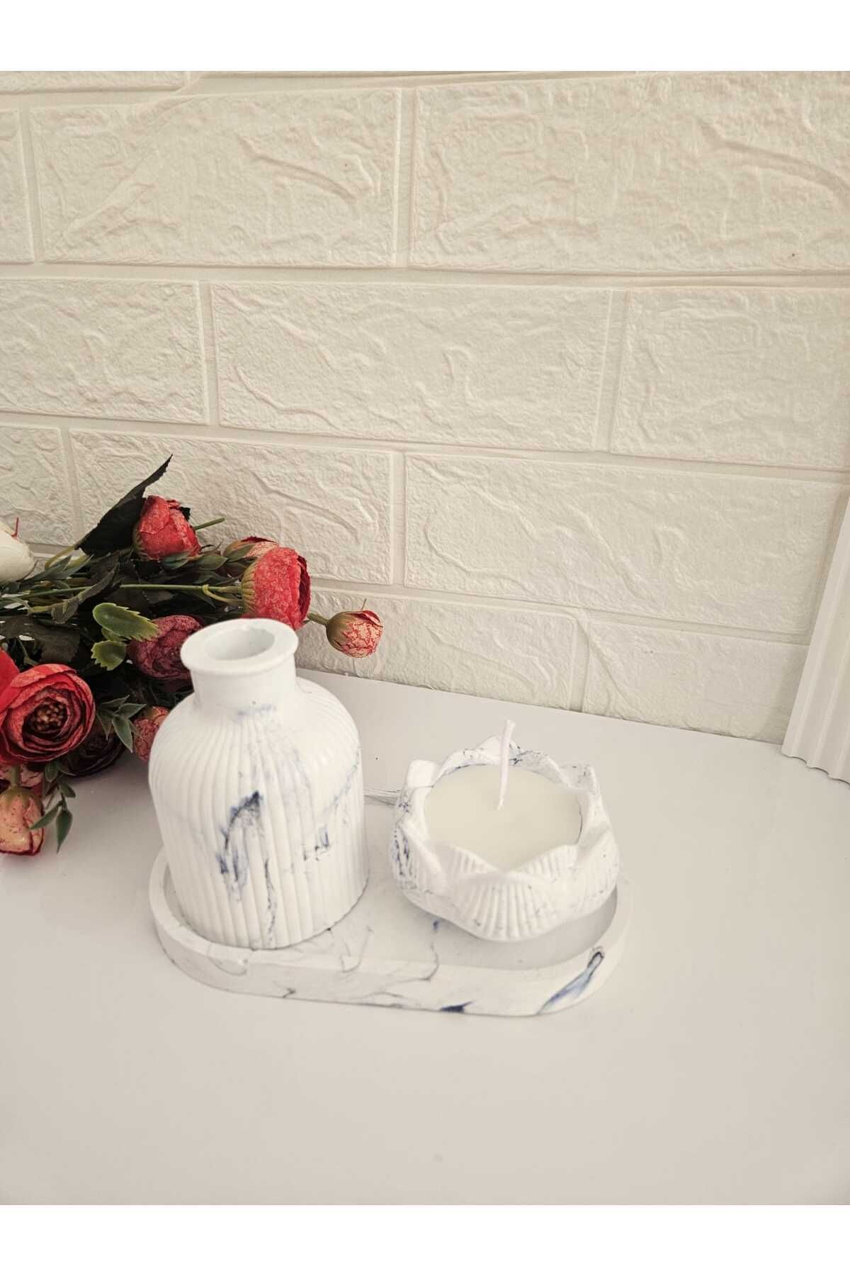 Songülün hobi dünyası merhaba 3 lü set lotus- minimalist vazo - dekor tabak