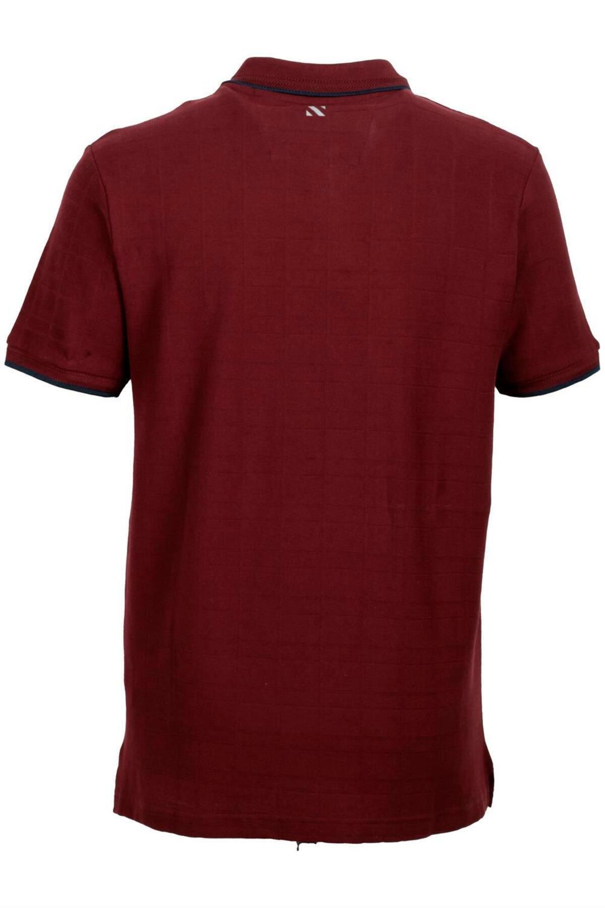 NCS-Men's Polo Neck T-Shirt Textured Claret Red 100% Cotton Slim Fit T-Shirt Jeans 1134 3