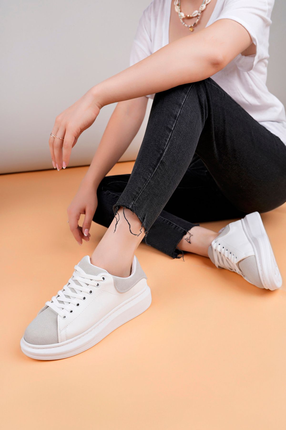 Luis Toronto LT109 Beyaz Gri Süet Kadın Sneaker