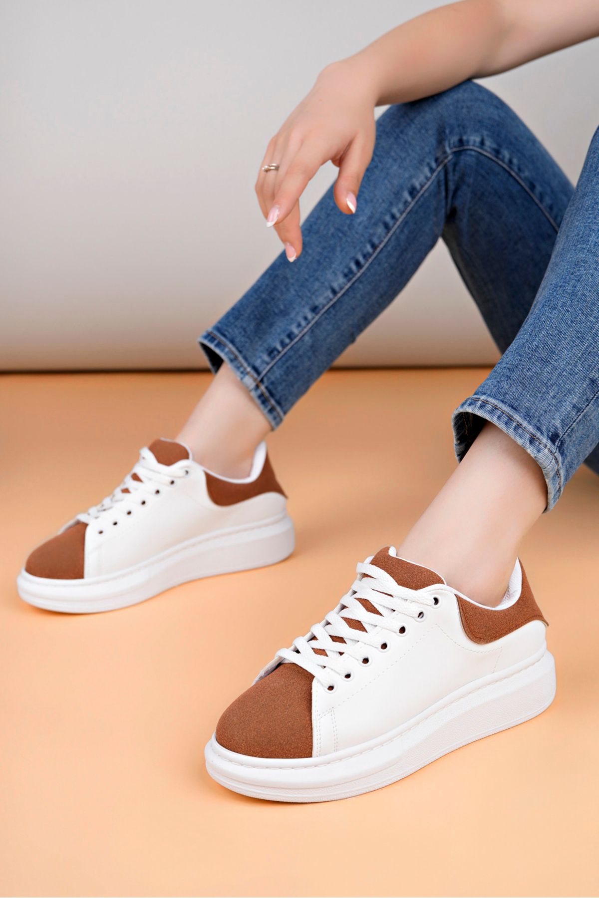 Luis Toronto LT109 Beyaz Taba Süet Kadın Sneaker