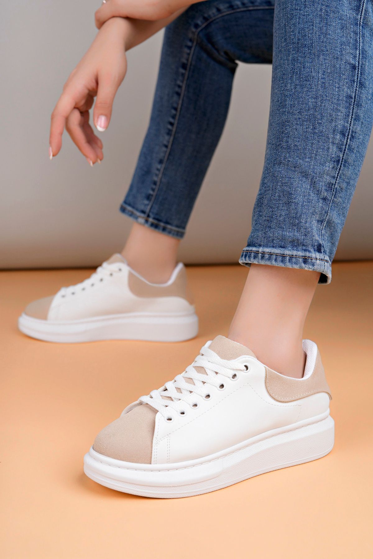 Luis Toronto LT109 Beyaz Bej Süet Kadın Sneaker