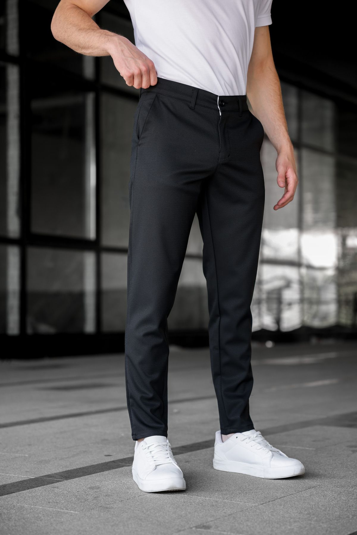 Ser Joven-Pánske Slim Fit čierne plátené nohavice 3