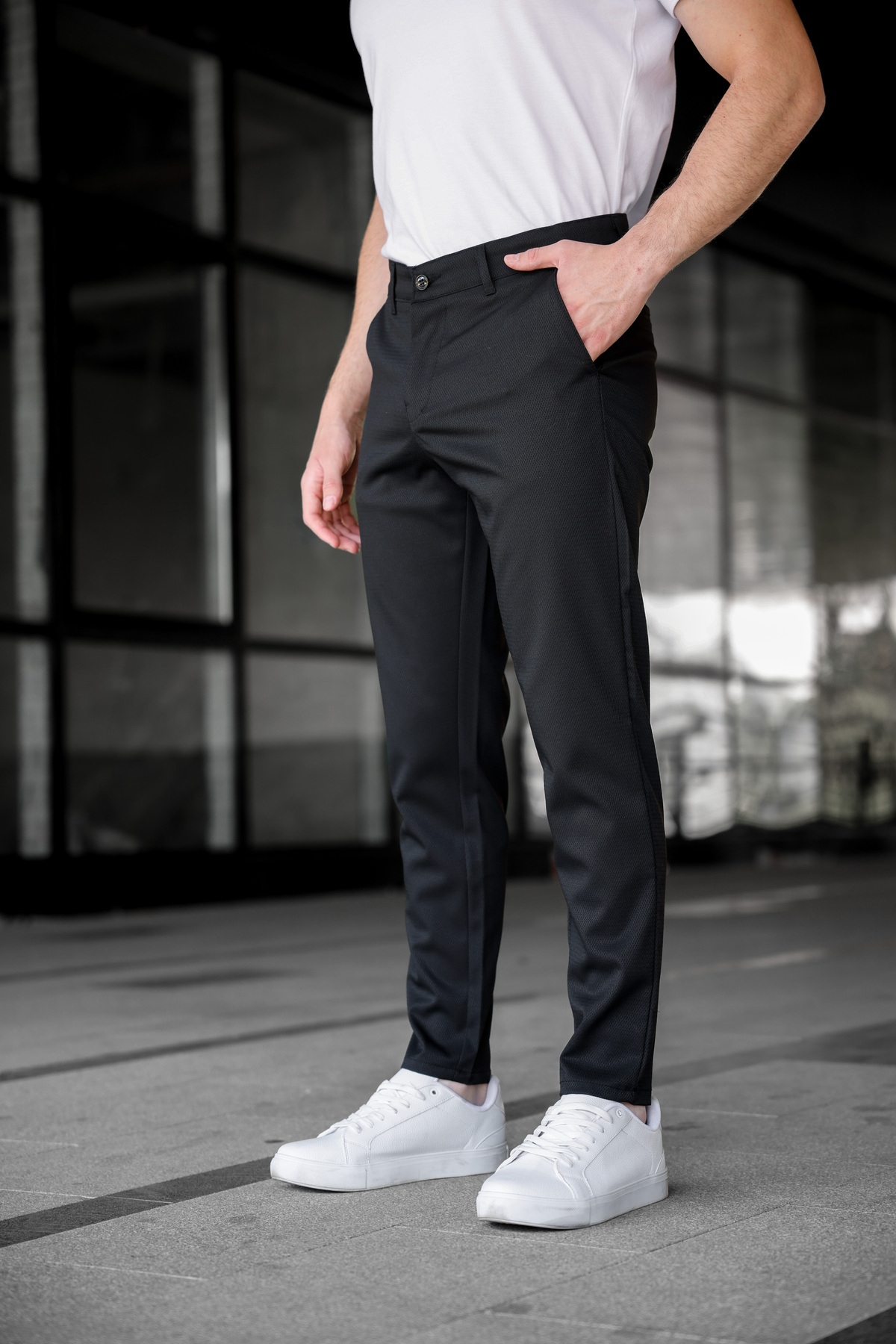 Ser Joven-Pánske Slim Fit čierne plátené nohavice 5