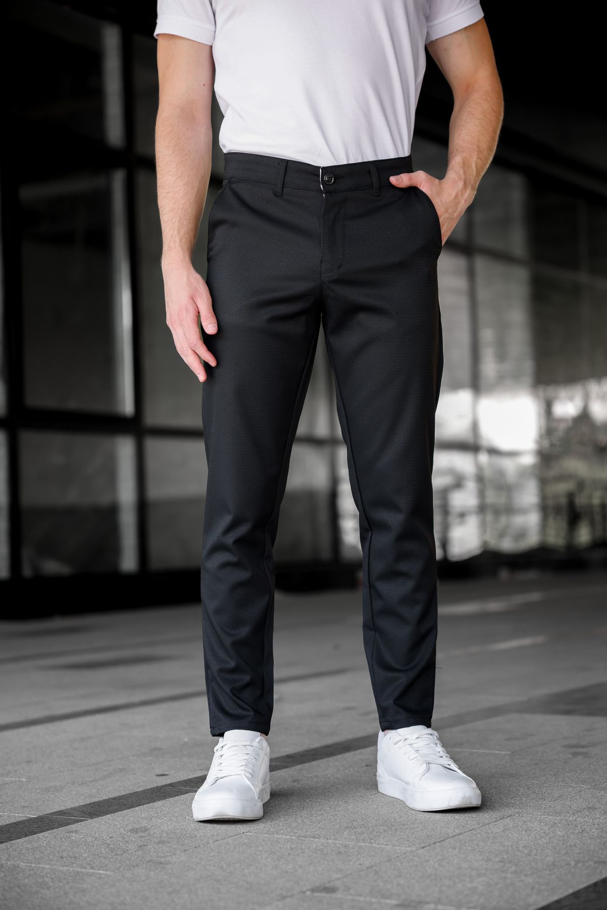 Ser Joven-Pánske Slim Fit čierne plátené nohavice 2