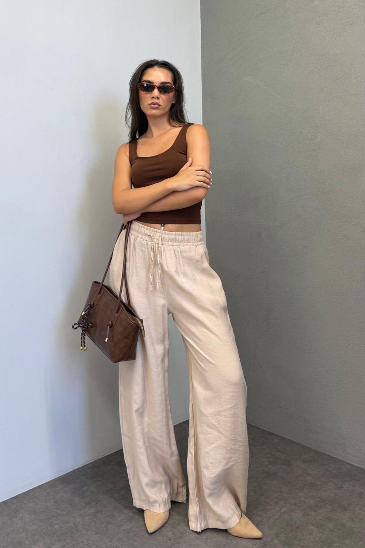 Madmext-Beige Damenhose mit weitem Bein MG1982 3