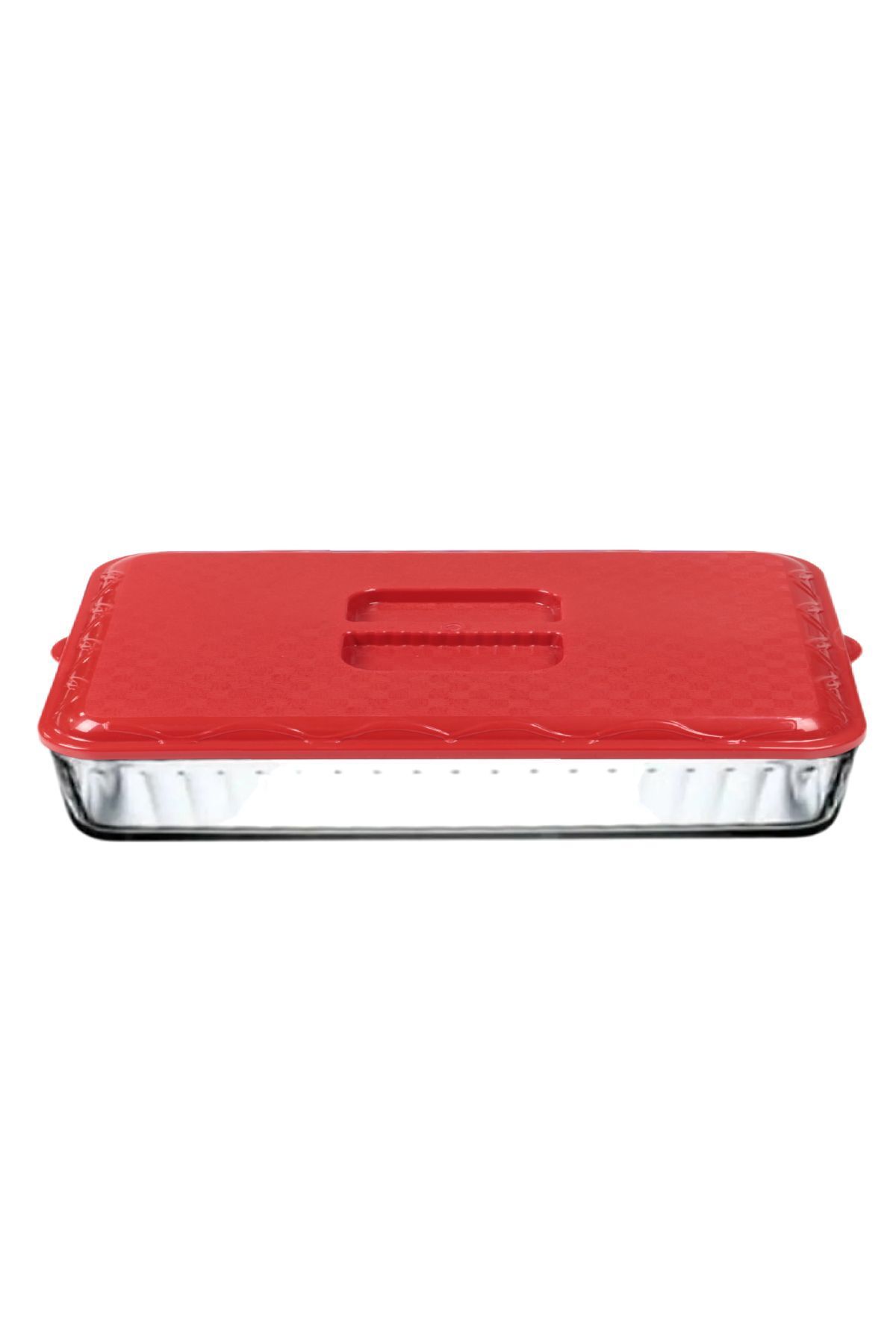 İronika-İronika Plastic Rectangular Round Pyrex Cover Red 2 Pieces 3