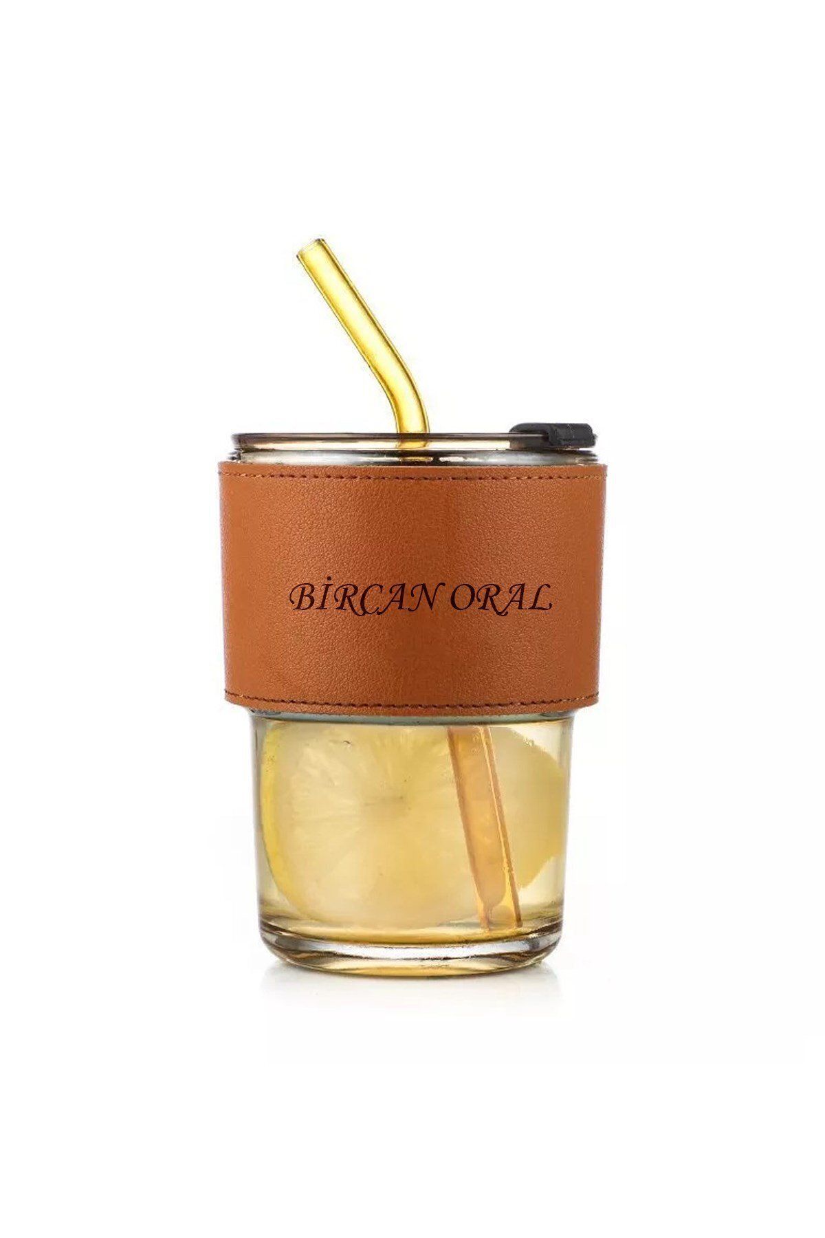 Gift Moda Kişiye Özel Deri Aksesuarlı Renkli Cam Mug Bardak