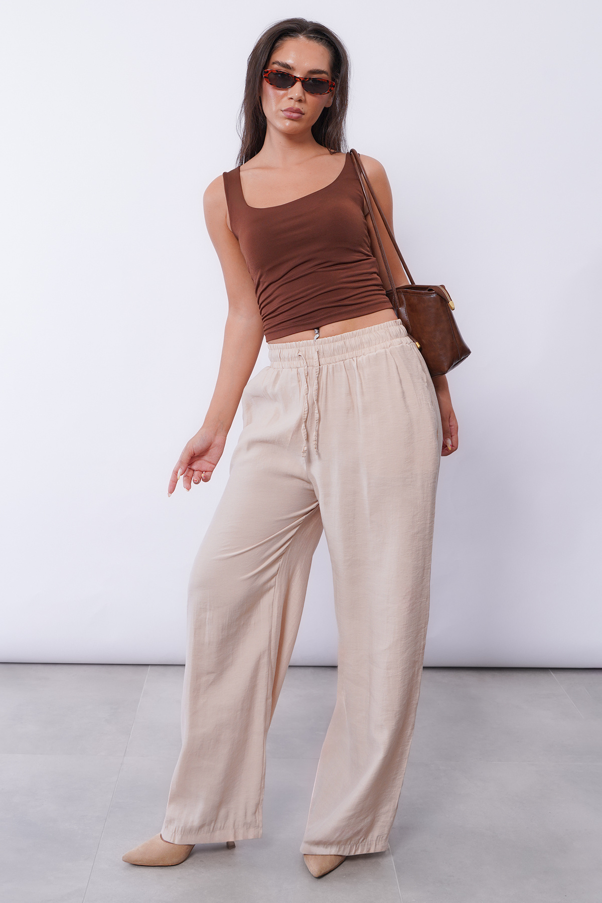 Madmext-Beige Damenhose mit weitem Bein MG1982 8