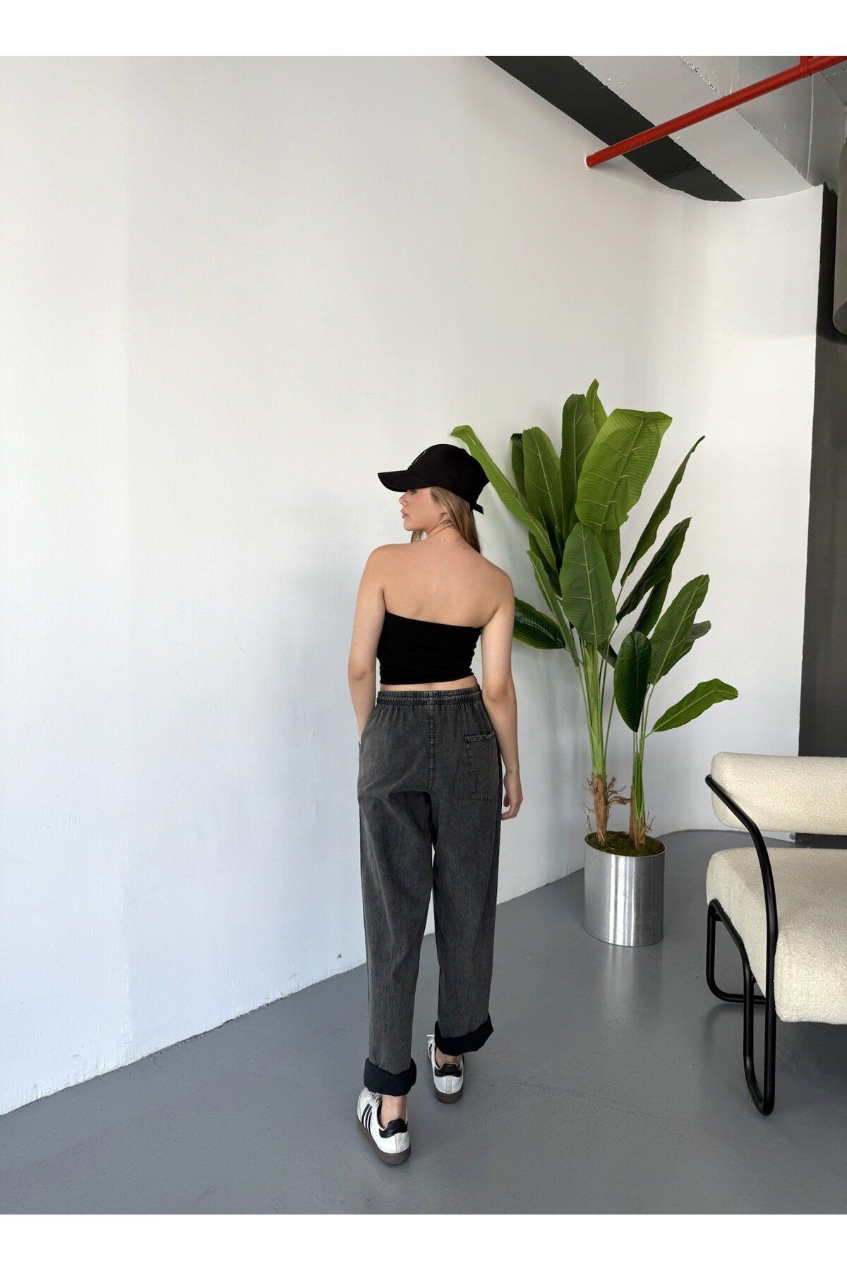 Dechers-Pantaloni de damă, mărime mare, cu talie înaltă, cu aspect de in, 100% bumbac W206 2
