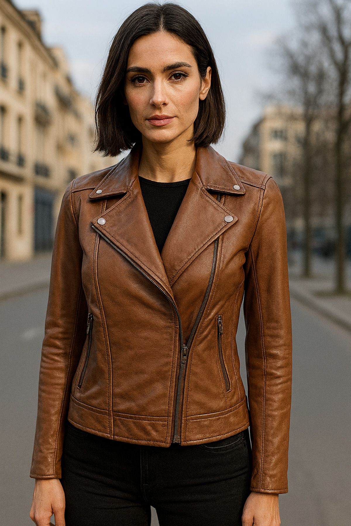 ZELIA Wear Mocha Rüzgar Kadın Hakiki Deri Ceket