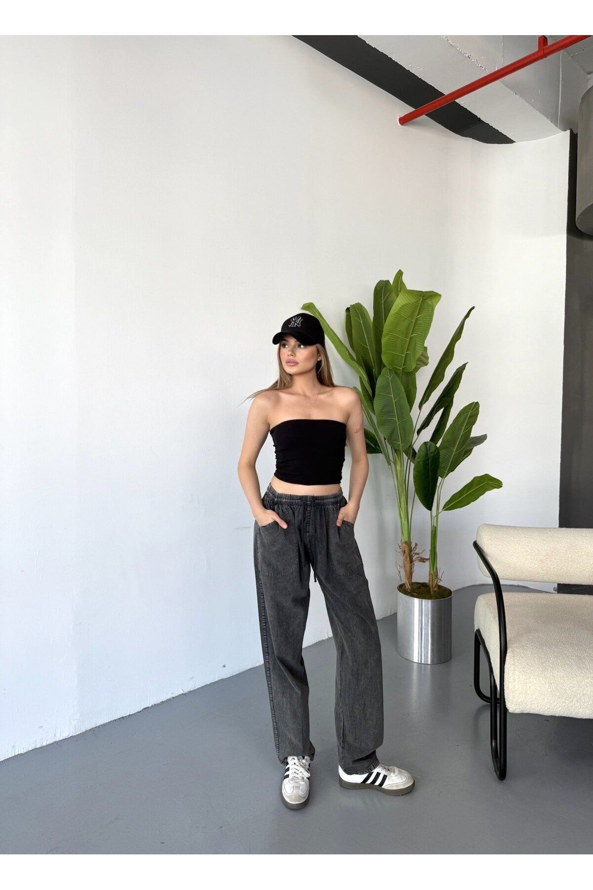 Dechers-Pantaloni de damă, mărime mare, cu talie înaltă, cu aspect de in, 100% bumbac W206 3