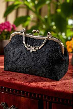 Famels Fransız Dantel İşlemeli Siyah Şık ve Kaliteli Kol Çantası , Kadın Omuz...