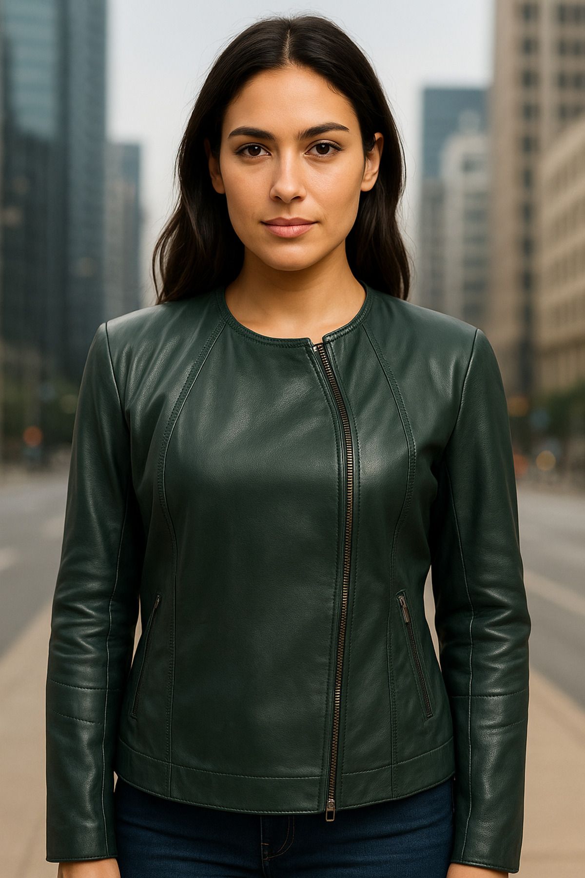ZELIA Wear Orman Siluet Kadın Hakiki Deri Ceketi