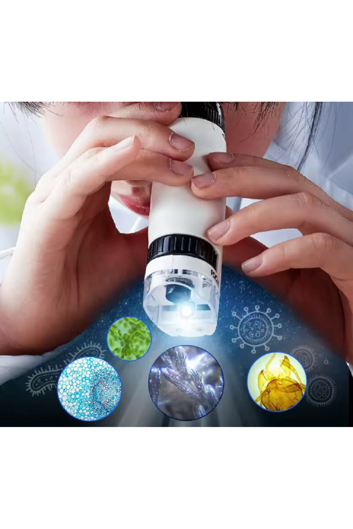 elektrogalaksi Çocuklara Hediyelik Eğitici 2 li set-Işıklı Zoomlu 12 örnek HEDİYELİ El Mikroskobu+Mini El Dürbünü