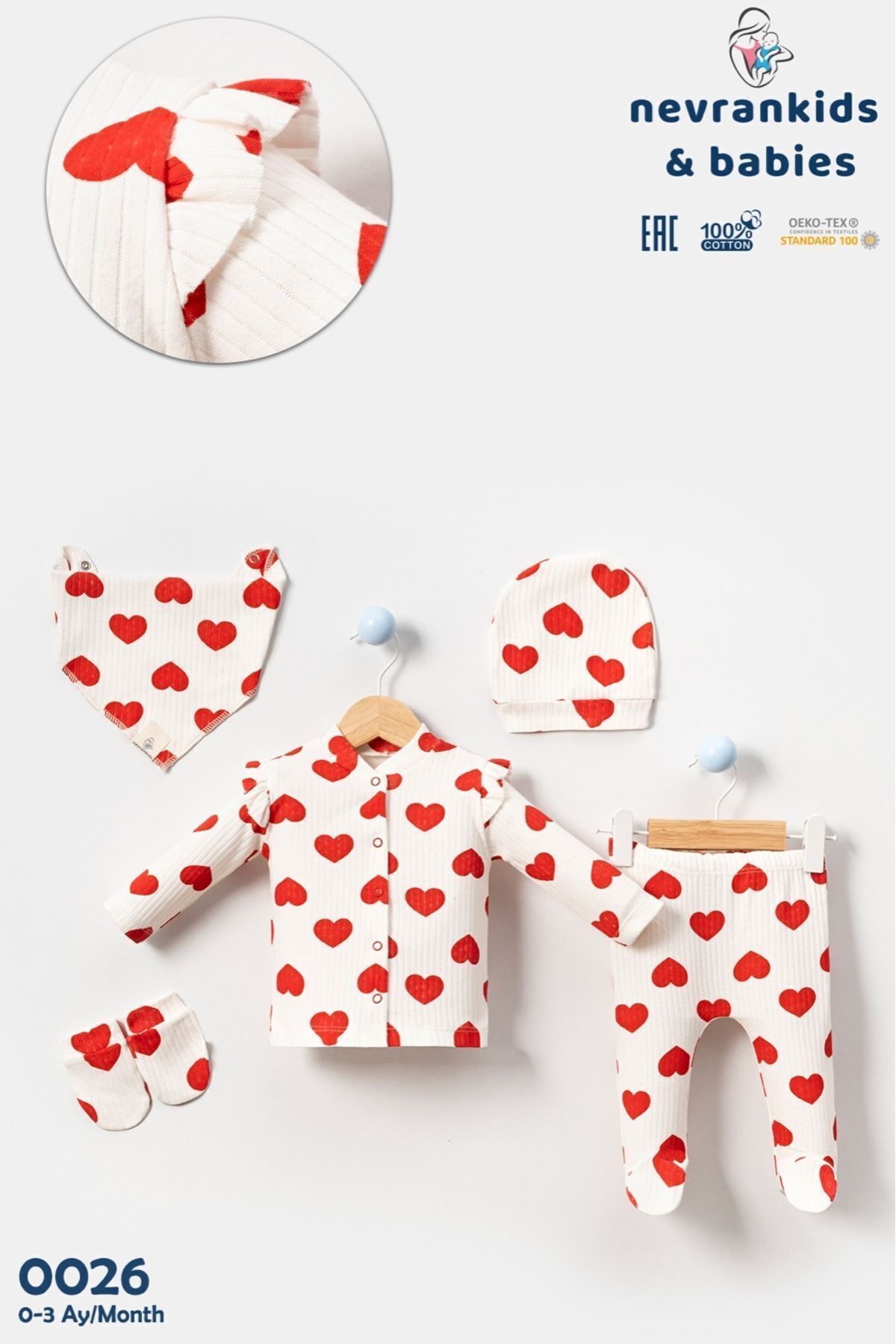 nevrankids Heart Big Pattern 5'li Hastane Çıkışı Kız Bebek Giyim fotoğrafı 6 (önizleme)